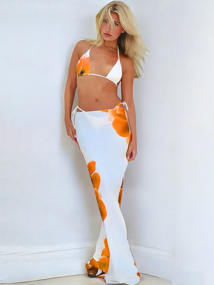 Women's Bikini Set with elegant wrap skirt and floral design Mune Fashion