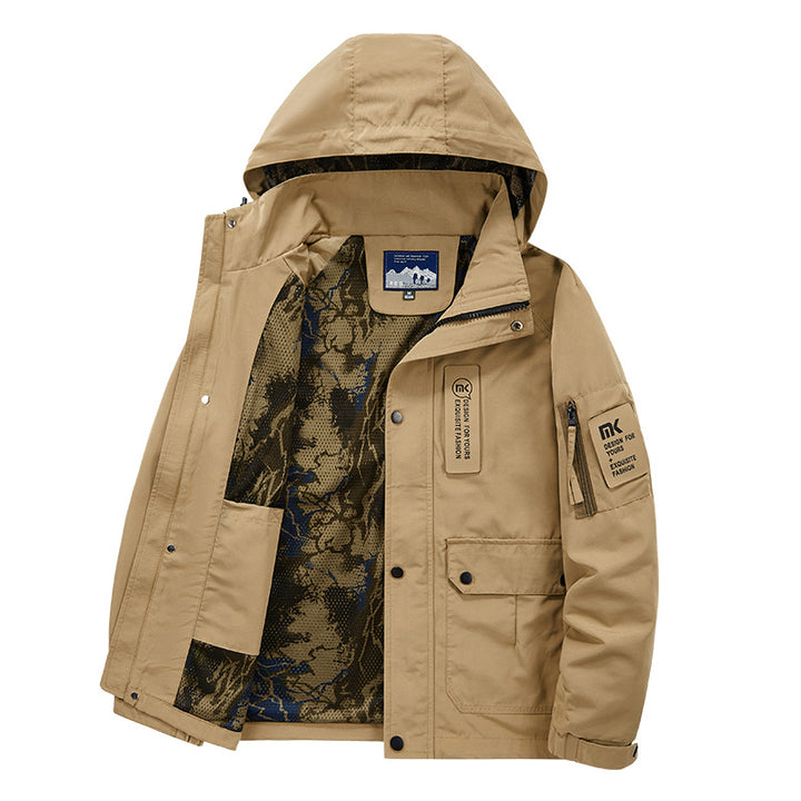 Men's hooded field jacket with camouflage mesh lining and water-repellent utility outer layer Mune Fashion
