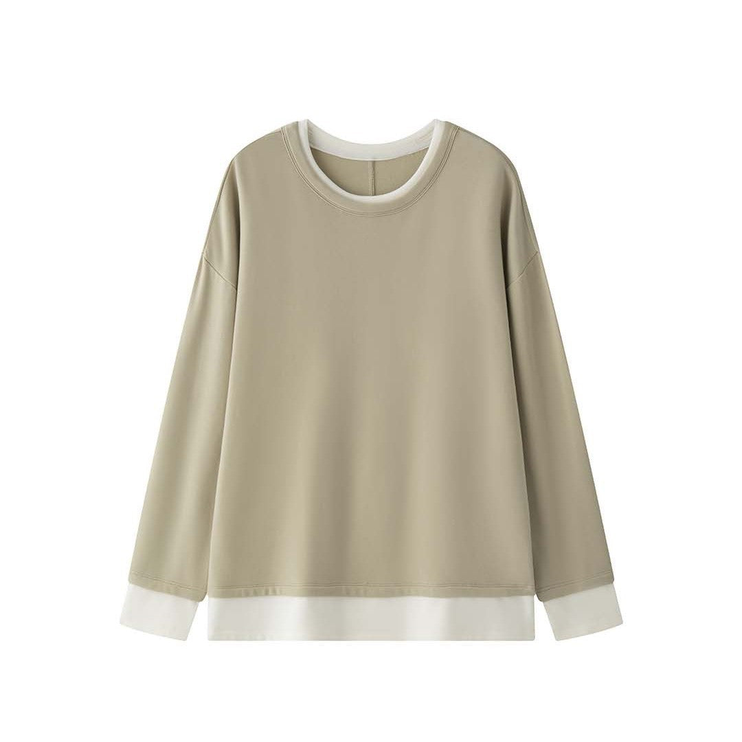 Women's Casual Layering Sweatshirt with Round Neck and Dropped Shoulder Mune Fashion