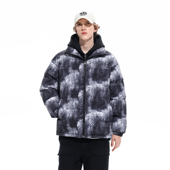 Men's padded hooded jacket with velvet look, high collar and elastic cuffs Drune