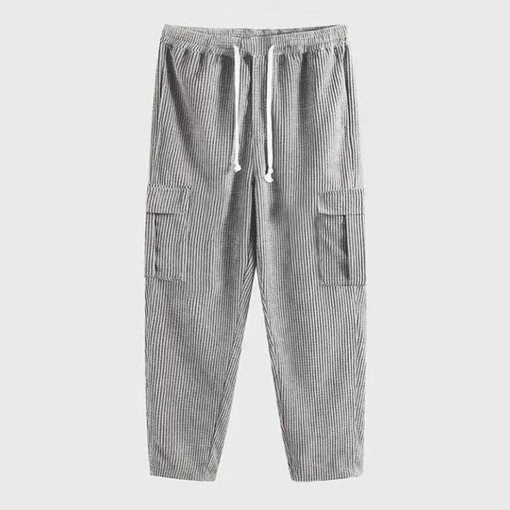 Men's cord cargo jogging pants with elastic waistband, drawstring and patch flap pockets Mune Fashion