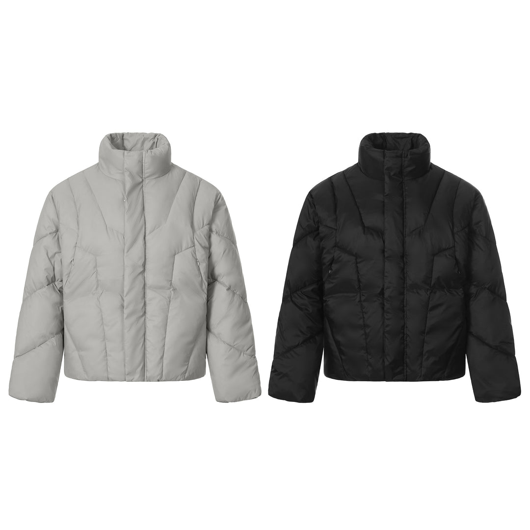 Unisex Short Quilted Insulation Jacket with Warm Funnel Collar Mune Fashion