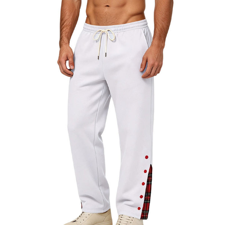 Men's wide jogging pants with check trim and snap button detail Mune Fashion