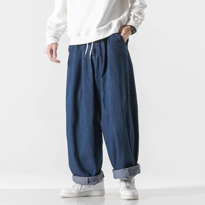 Men's Extra Wide Baggy Pants with Drawstring Waist and Turned-Up Hem Mune Fashion