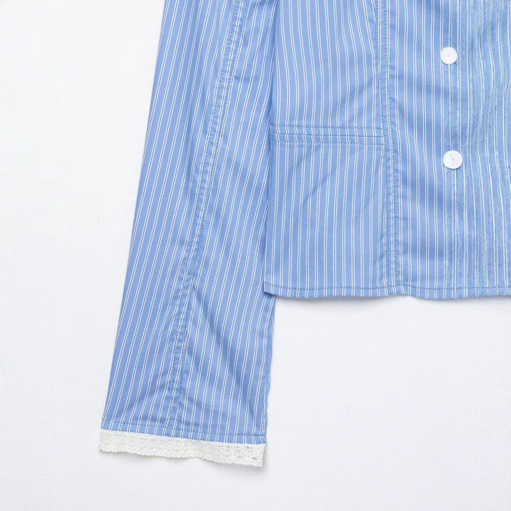 Women's Short Blazer with Lace Trim and Fine Pinstripe Drune