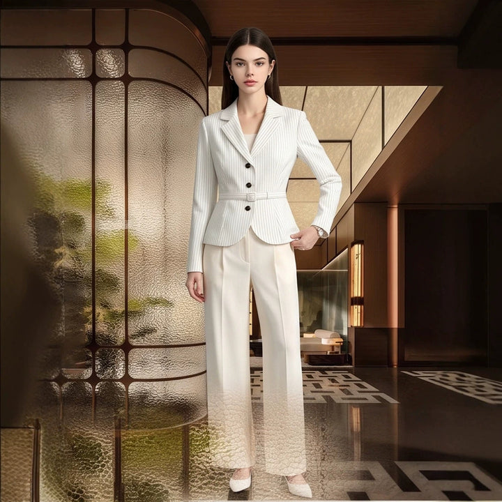 Women Tailored Pinstripe Blazer and Palazzo Pants Set Mune Fashion