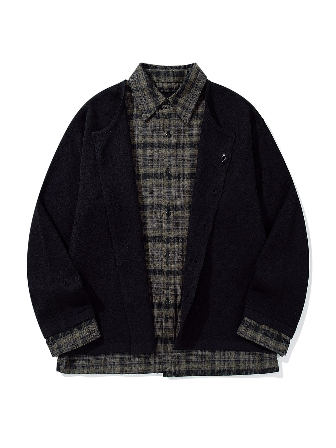 Men's Checked Flannel Shirt Layer with Open Knit Cardigan Mune Fashion