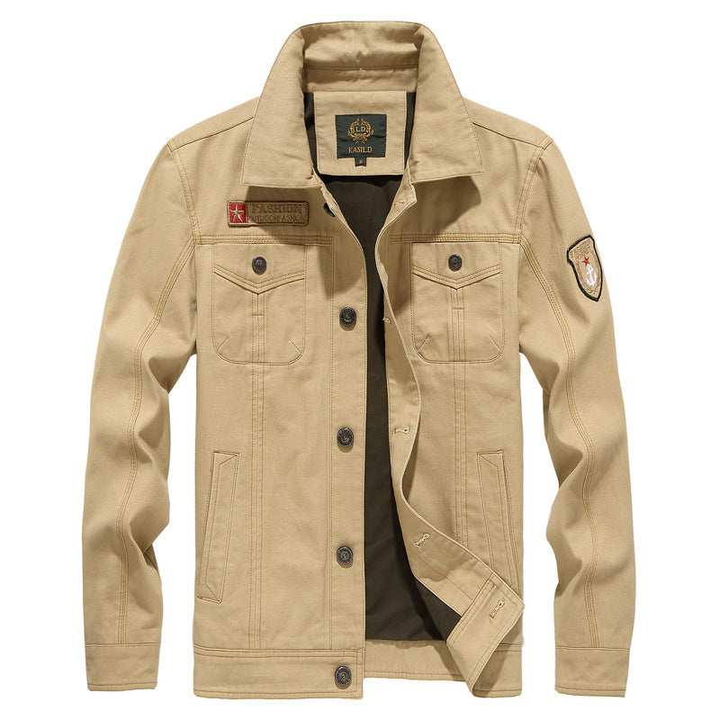 Men's robustly crafted canvas work jacket with breast flaps, inner seam lining, and badge details Mune Fashion
