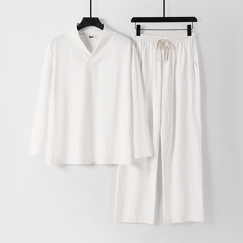 Unisex Zen-inspired Lightweight Loungewear Set with V-Neck Shirt and Elastic Drawstring Pants Mune Fashion