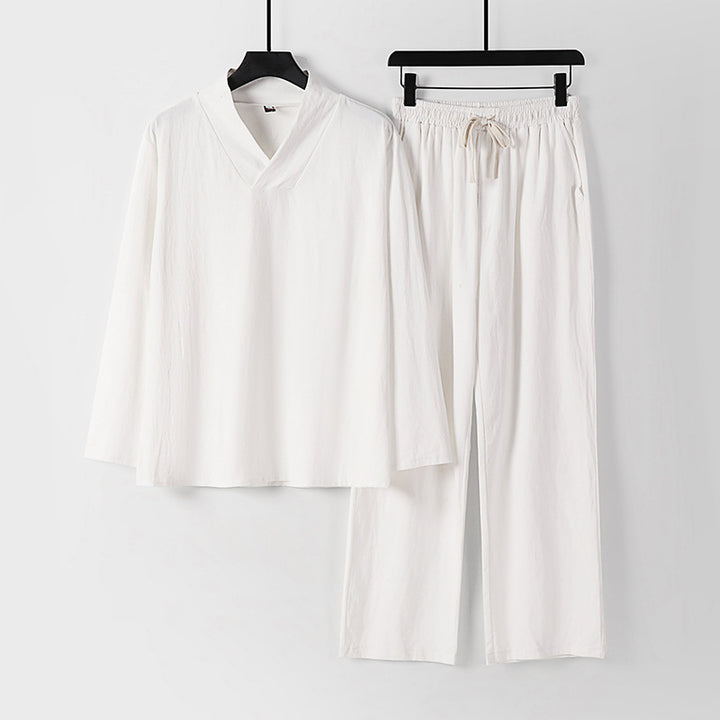 Unisex Zen-inspired Lightweight Loungewear Set with V-Neck Shirt and Elastic Drawstring Pants Mune Fashion