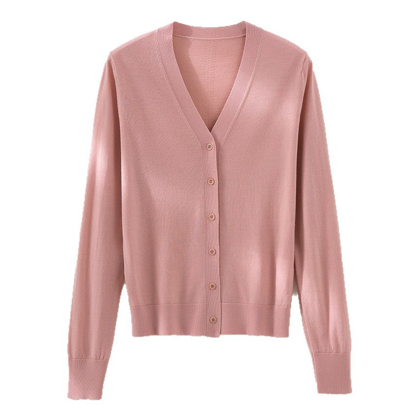 Women's fine-knit cardigan with V-neck, button placket, and ribbed cuffs Mune Fashion