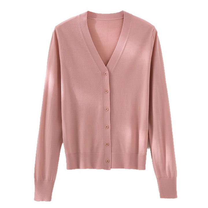 Women's fine-knit cardigan with V-neck, button placket, and ribbed cuffs Mune Fashion