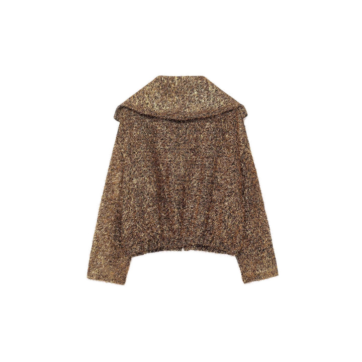 Women's cropped glitter cardigan with zipper and wide shawl collar Mune Fashion