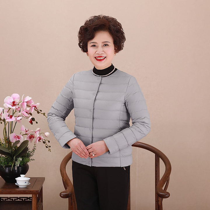 Women's Collarless Ultralight Quilted Short Jacket with Snap Button Closure Mune Fashion