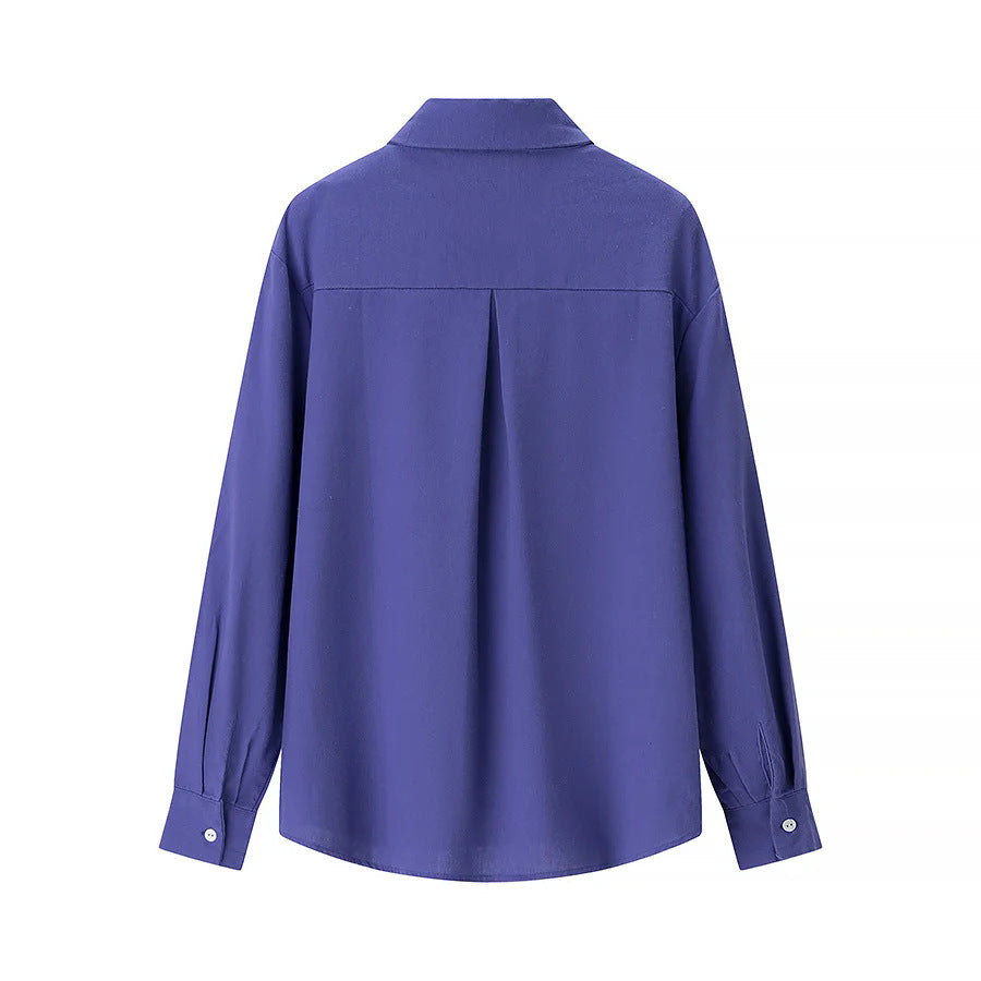 Women's casual oversized boyfriend shirt with shirt collar, concealed button placket, and rounded hem Mune Fashion