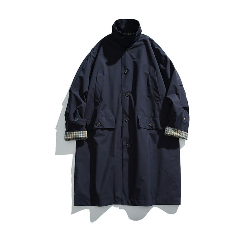 Men's oversized waterproof trench coat with stand collar and checked lining Mune Fashion