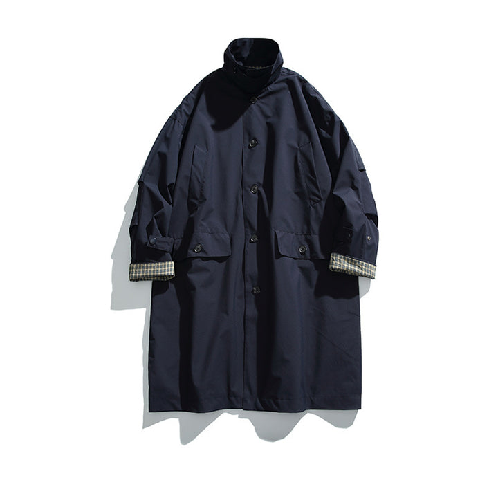 Men's oversized waterproof trench coat with stand collar and checked lining Mune Fashion
