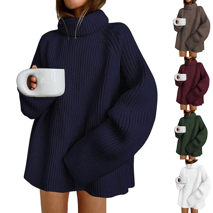Women’s Oversize Pullover Dress made of Rib Knit with High Roll Neck and Voluminous Sleeves Mune Fashion