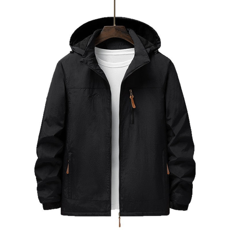 Men's Lightweight Rain Jacket with Hood and Water-Repellent Microfiber Outer Shell Mune Fashion