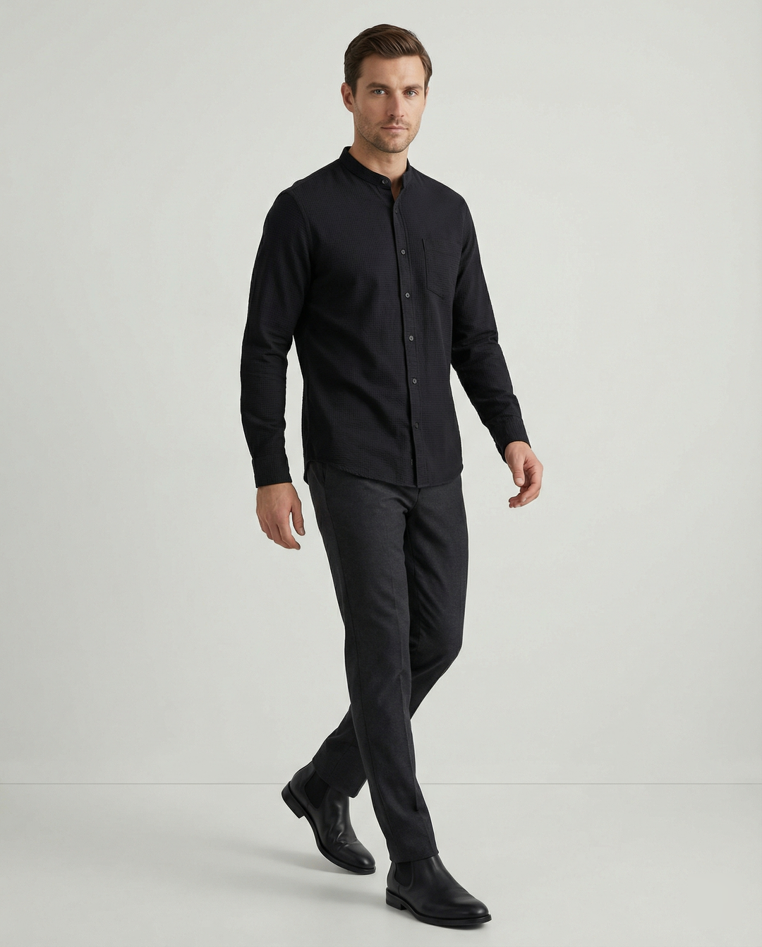 Men's Elegant Shirt with Stand Collar Mune Fashion