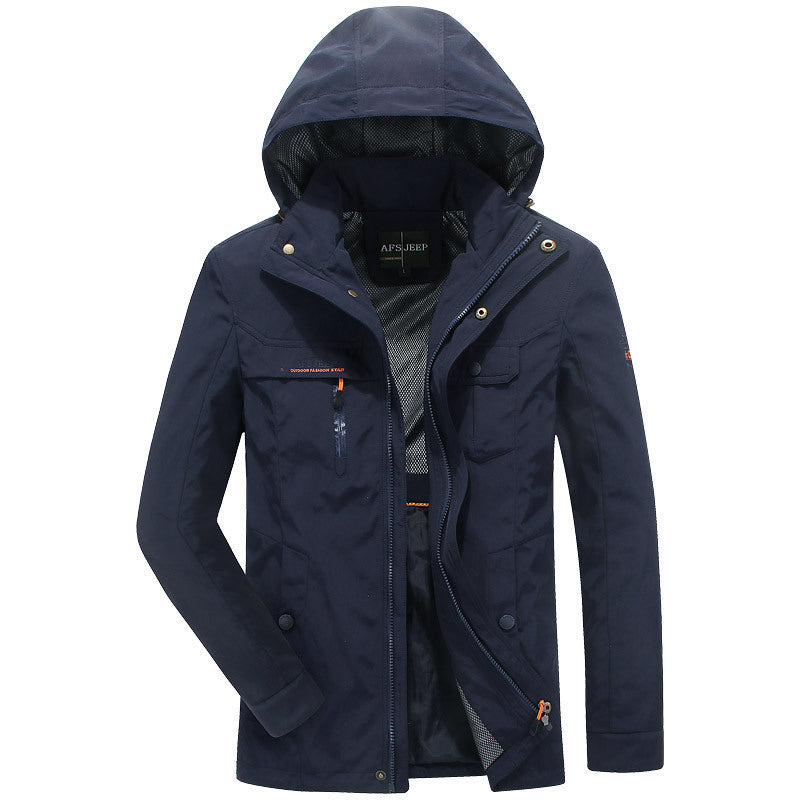 Men's water-repellent lightweight travel functional jacket with hood and multiple pockets Mune Fashion