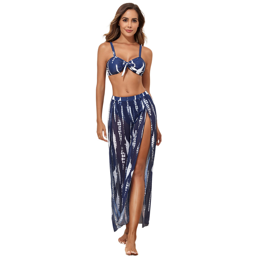 Women's bikini set with floral random pattern and matching wrap skirt Mune Fashion