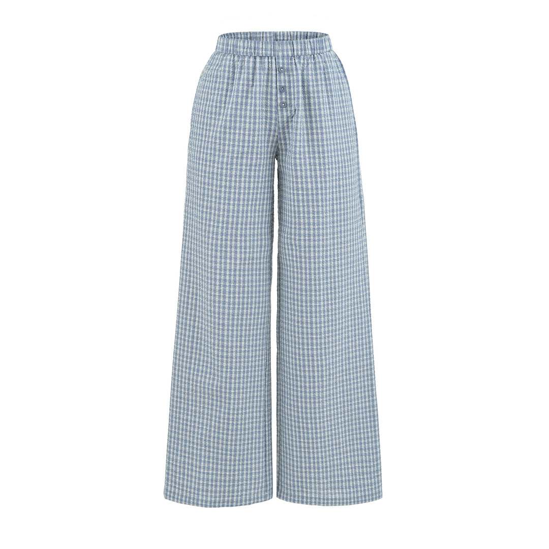 Women's wide high palazzo pants with elastic waistband and button placket Mune Fashion