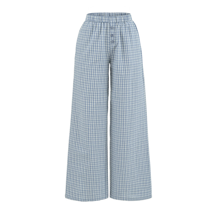 Women's wide high palazzo pants with elastic waistband and button placket Mune Fashion