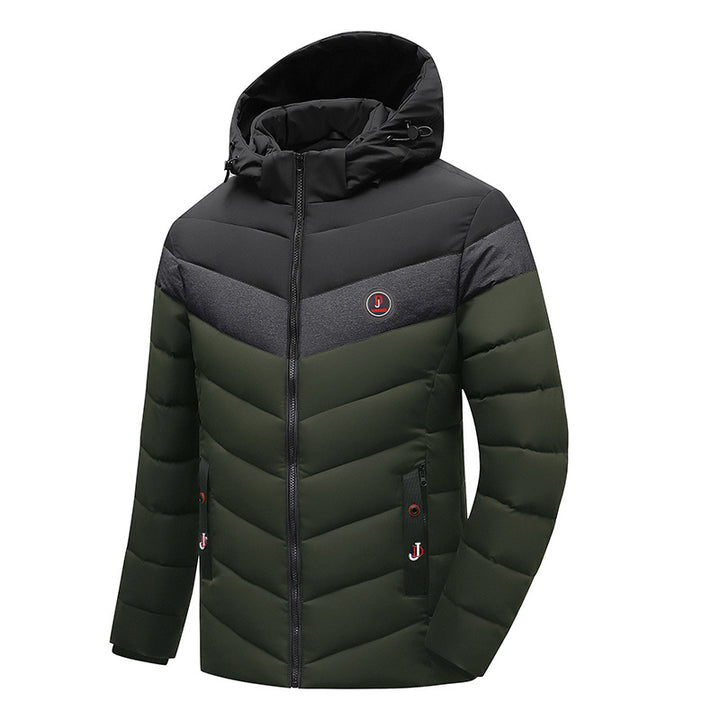 Men's Quilted Anorak with Hood and Padded Chevron Insulation Jacket Mune Fashion