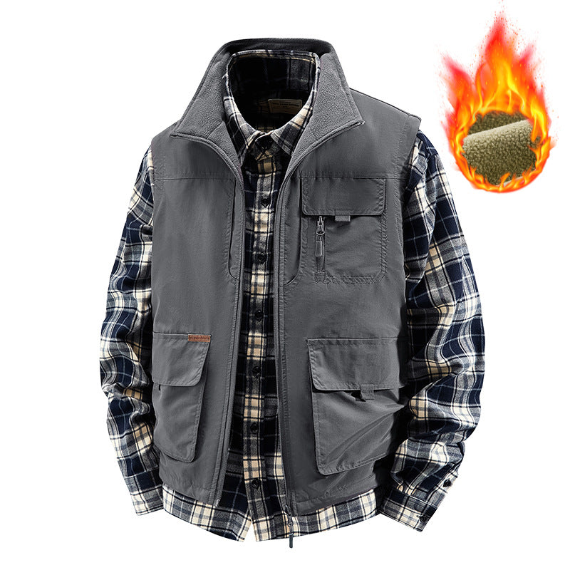 Men's Insulated Outdoor Work Vest with High Collar, Fleece Lining, and Versatile Organizer Pockets Mune Fashion
