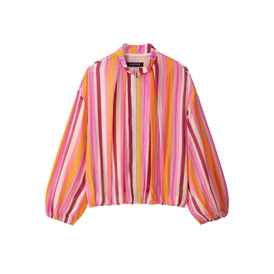 Women's Striped Transitional Bomber Jacket with Balloon Sleeves Mune Fashion