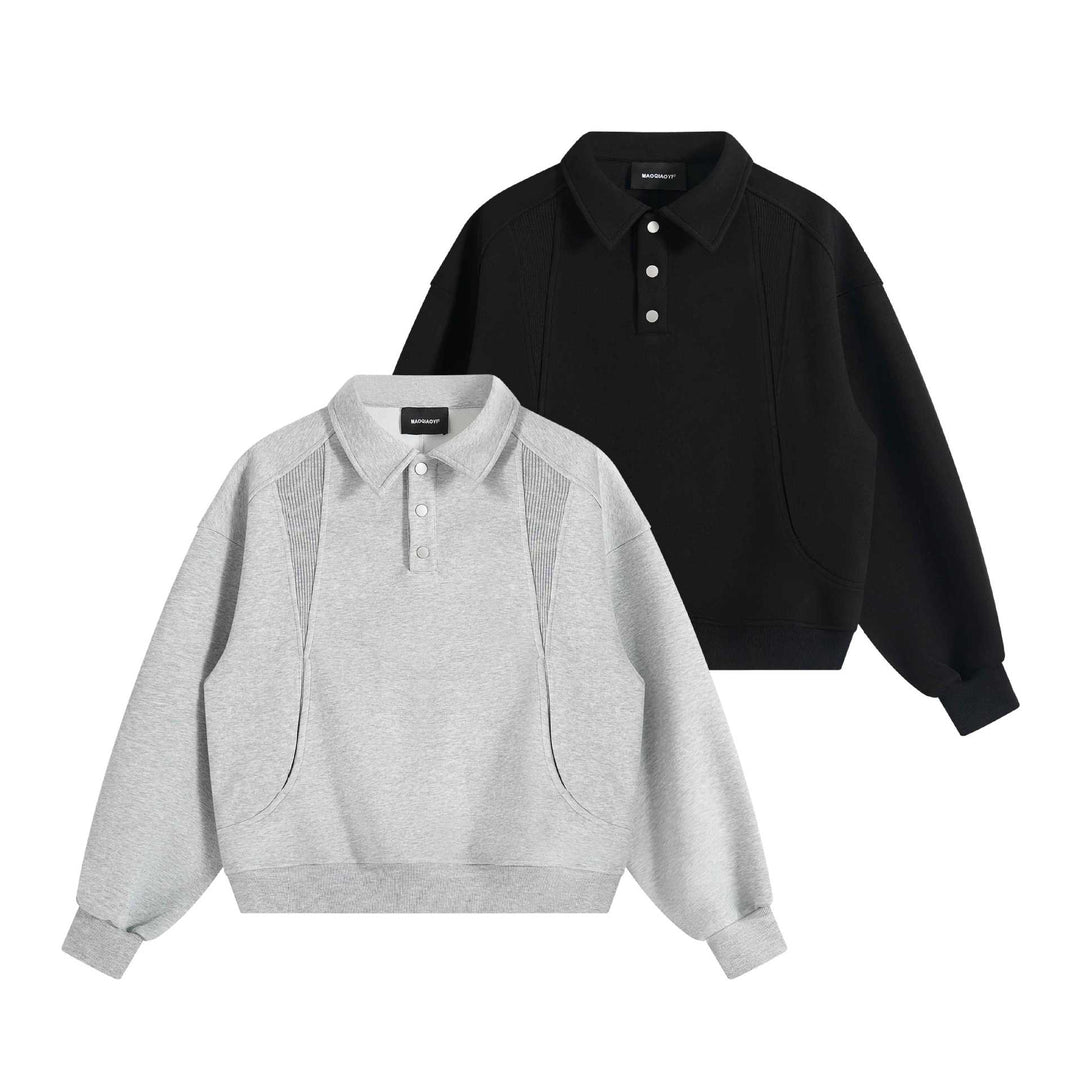 Unisex polo shirt sweatshirt with kent collar, snap button half placket and kangaroo pocket Mune Fashion