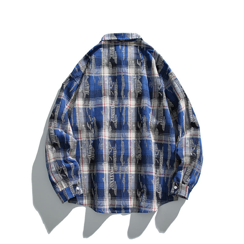 Unisex Oversized Checked Flannel Shirt with Destroyed Details and Chest Pocket Mune Fashion