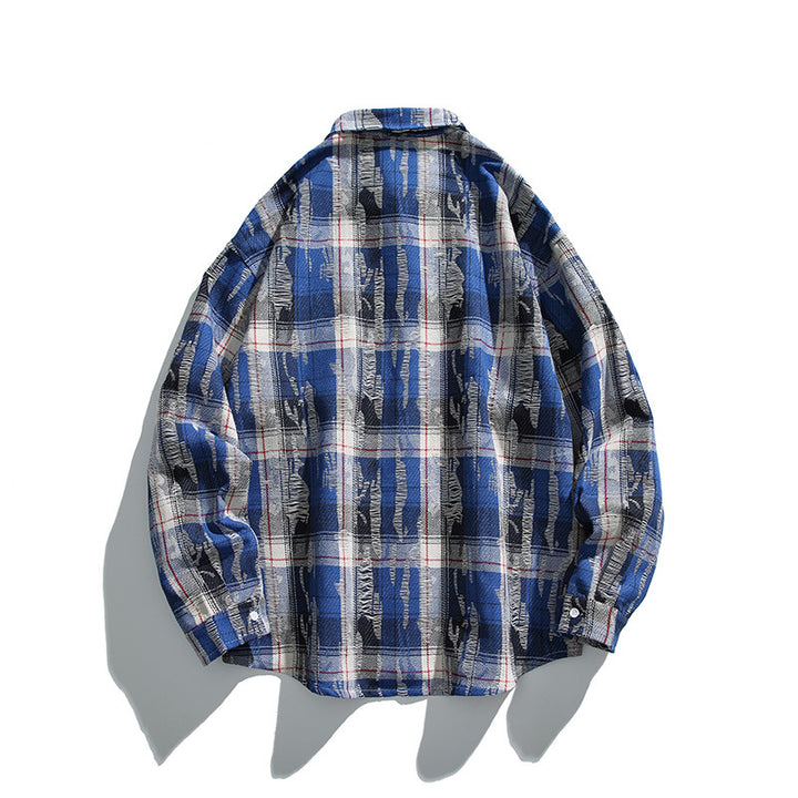 Unisex Oversized Checked Flannel Shirt with Destroyed Details and Chest Pocket Mune Fashion