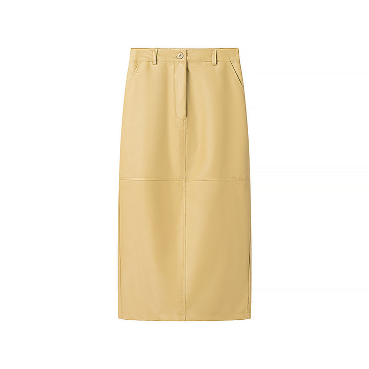 Women’s midi skirt in leather look with high waist, pencil silhouette and side pockets Mune Fashion