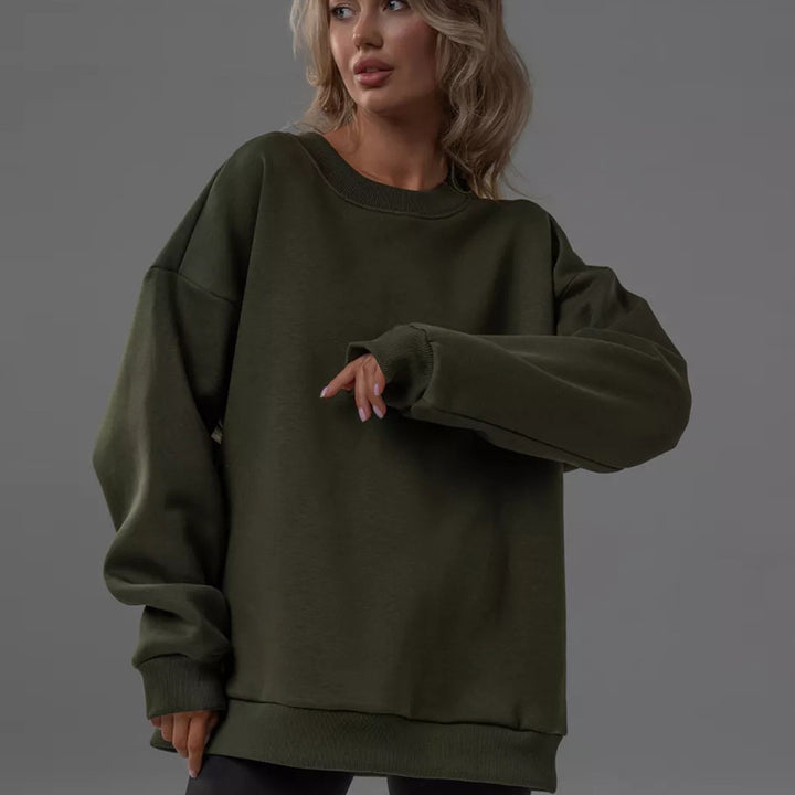 Women's oversized sweatshirt with round neckline, French terry inner lining, and dropped shoulder Mune Fashion