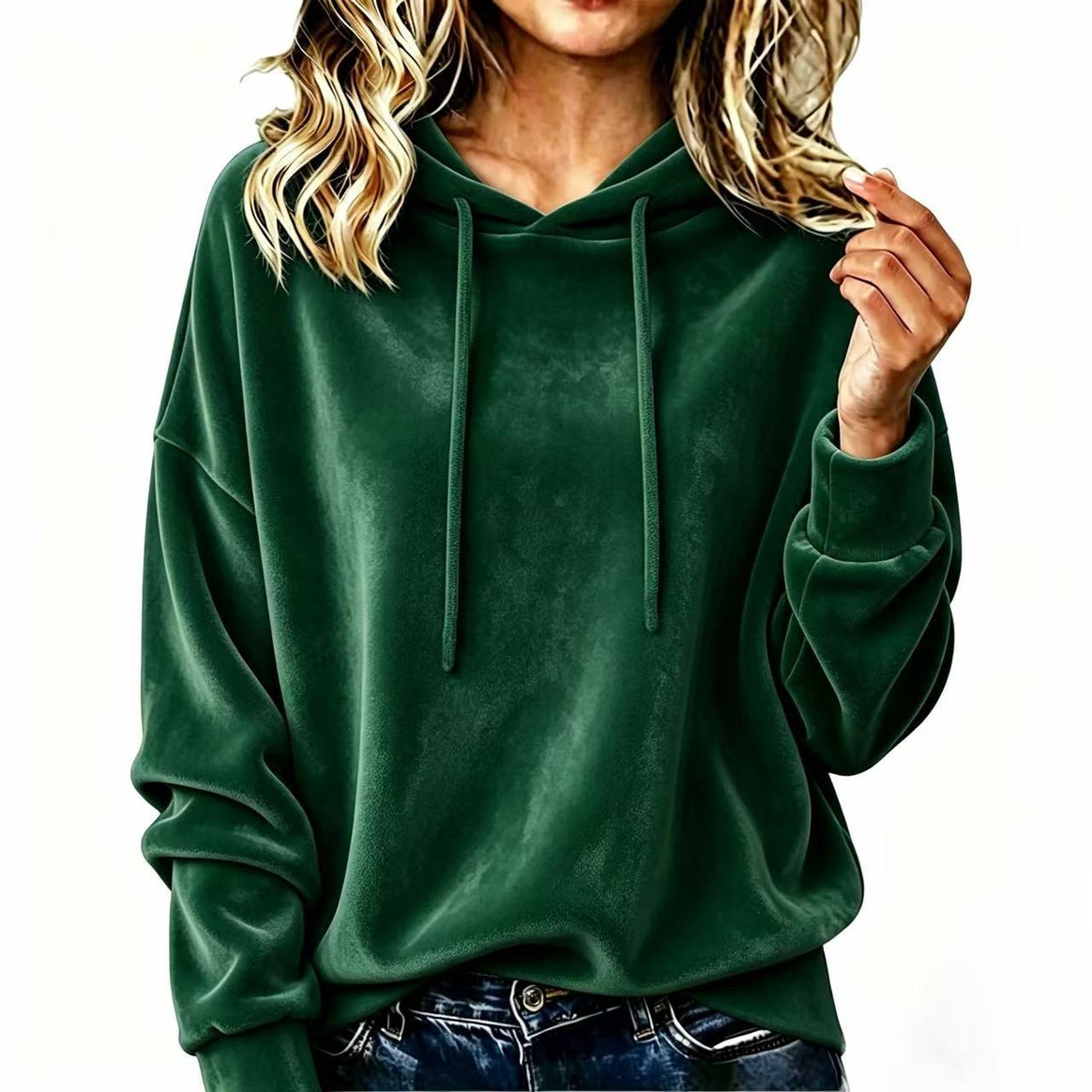 Ladies Cozy Velvet Hooded Sweater in Oversized Cut Mune Fashion
