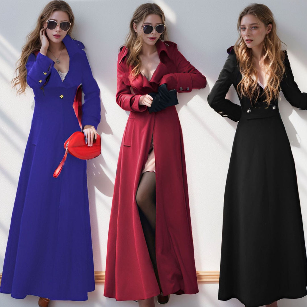 Mune | Ladies Elegant Long Coat with Classic Lapels and Modern Accents