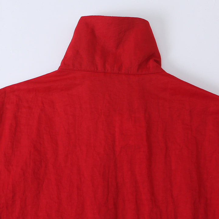 Women's Boxy Transitional Jacket with Stand Collar and Snap Placket Mune Fashion