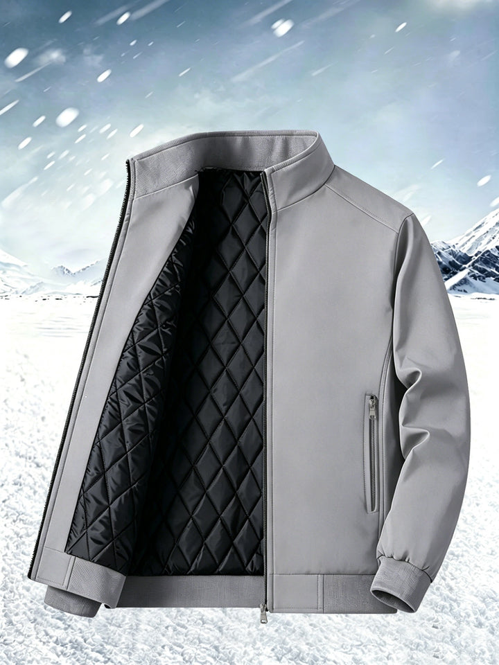 Men's lightweight windproof stand collar bomber jacket with concealed two-way zipper and ribbed cuffs Mune Fashion