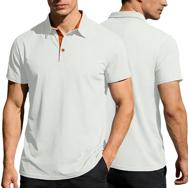 Men's finely textured polo shirt with shirt collar, contrast inner placket, and side slits Mune Fashion