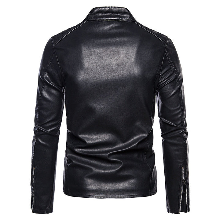 Men's Stylish Leather Jacket with Stand-Up Collar Mune Fashion
