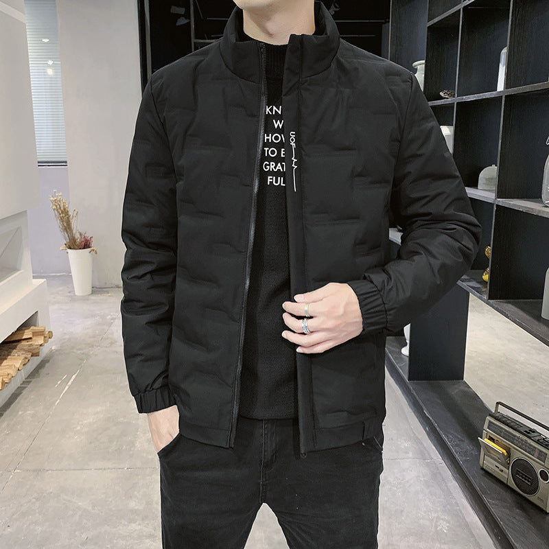 Men's Stand Collar Quilted Jacket with Geometric Quilting and Elastic Cuffs Mune Fashion