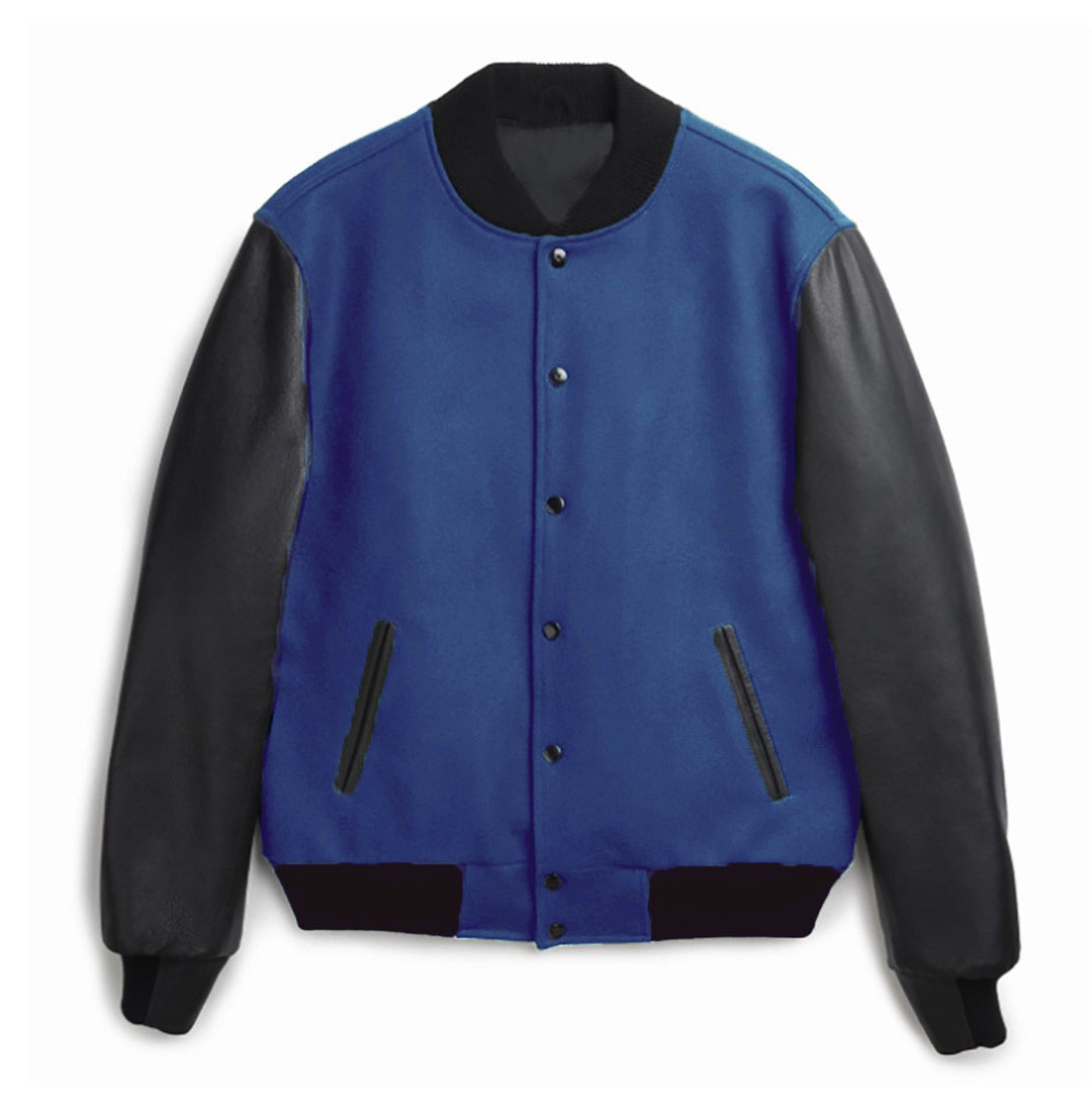 Men's varsity bomber jacket in college style with wool body and leather sleeves Mune Fashion