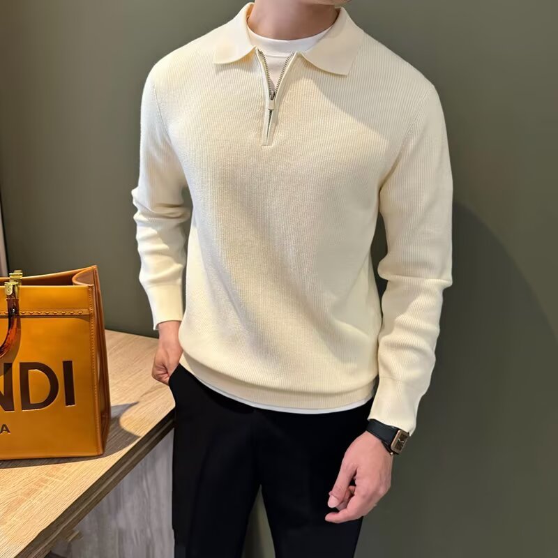 Men's Elegant Sweater with Stand-Up Collar and Zipper Mune Fashion