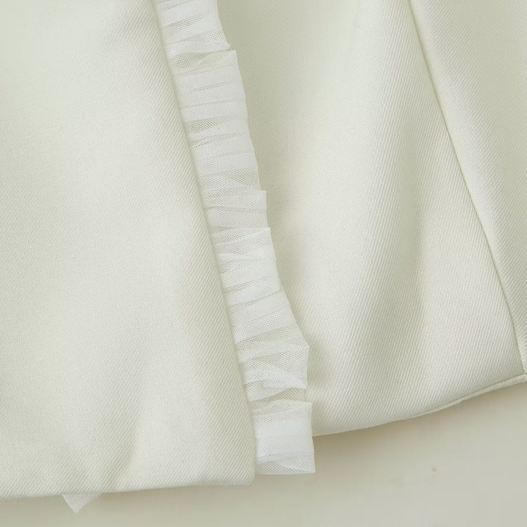 Women's Short Bolero Jacket with Ruffled Hem and Pleated Cuffs Mune Fashion