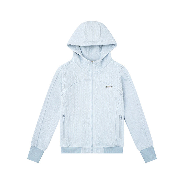 Women's hooded cardigan with cable knit pattern, full zip and side pockets Mune Fashion