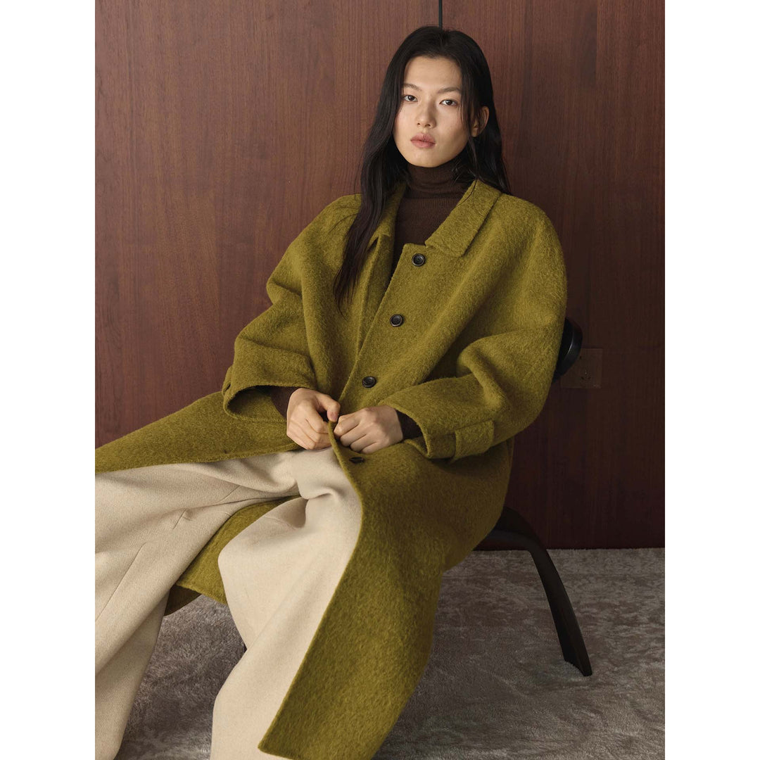Women's Wide Cut Wool Blend Coat with Boucle Texture and Patch Pockets Mune Fashion