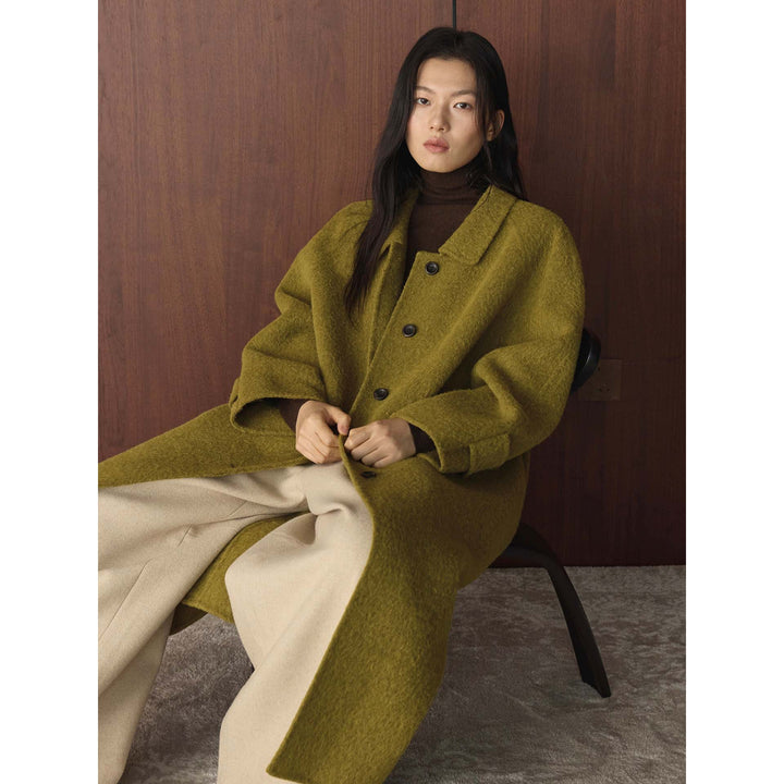 Women's Wide Cut Wool Blend Coat with Boucle Texture and Patch Pockets Mune Fashion