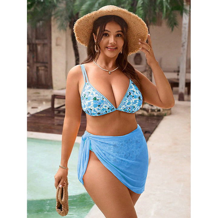 Ladies triangle bikini with floral top and transparent wrap skirt Mune Fashion